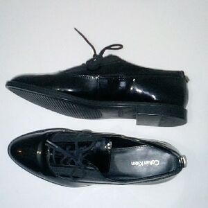 Calvin Klein Women's Pointed Toe Black Oxford Lace Up Dress Shoes